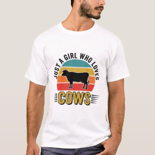 Retro-Mädchen, das Kühe T-Shirt-Design liebt T-Shirt