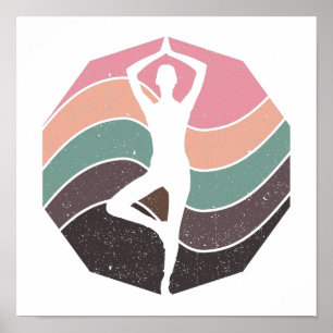 Retro-Mädchen in Pastellfarben beim Yoga oder Turn Poster
