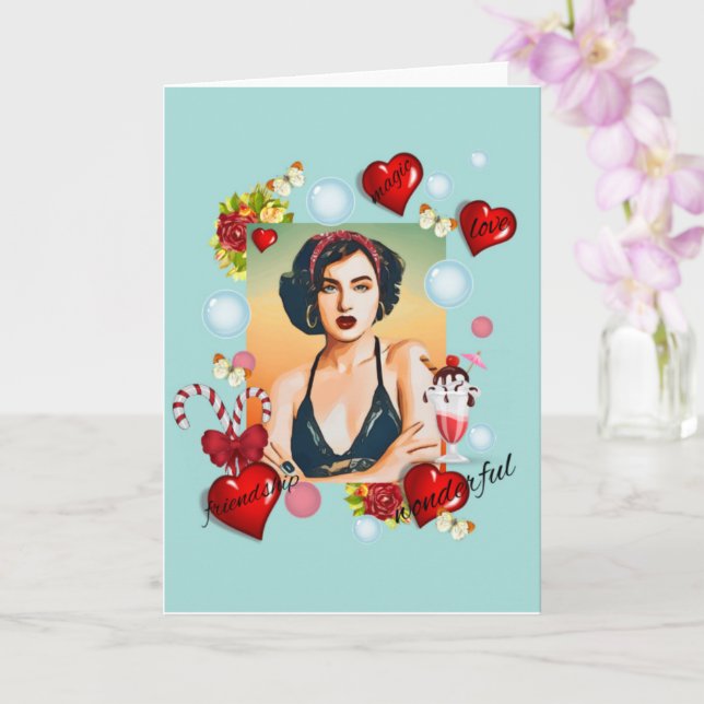 Retro-Mädchen Karte (Orchidee)
