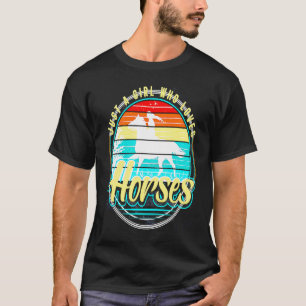 Retro Mädchen liebt Pferde Reiten Regenbogen F T-Shirt