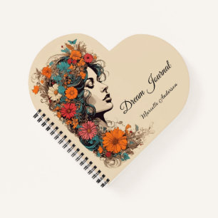 Retro-Mädchen mit Blumen im Haar Notizbuch