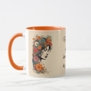 Retro-Mädchen mit Blumen im Haar Tasse