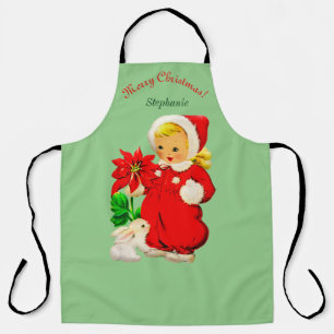 Retro-Mädchen mit Hasen-Weihnachts-Feier-Schürze Schürze