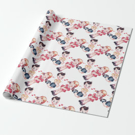 Retro Mädchen-u. Jungen-Valentinsgrüße Geschenkpapier