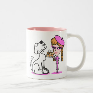 Retro-Mädchen und -Hund, Retro-Mädchen und -Hund Zweifarbige Tasse