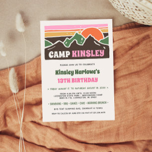 Retro-Mädchen-Wochenend-Camp-Geburtstags-Einladung Einladung