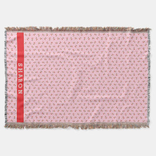 Retro Mädchenhaftes rosa Kirschenmuster Monogramm Decke