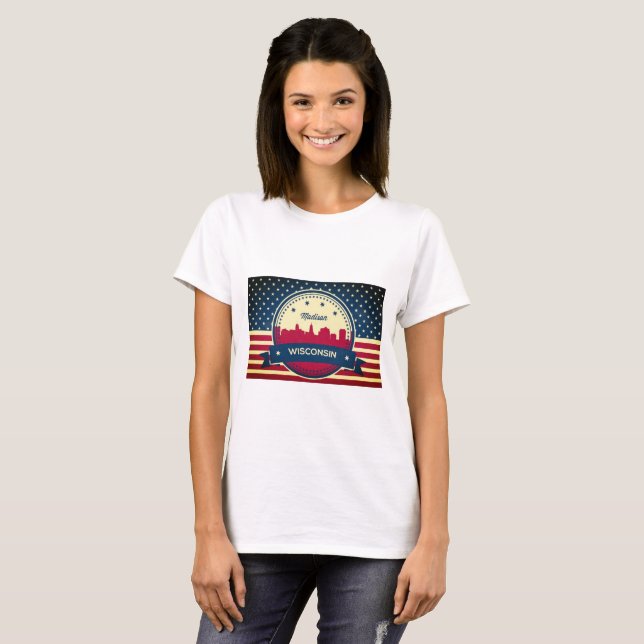 Retro Madison Wisconsin Skyline T-Shirt (Vorne ganz)