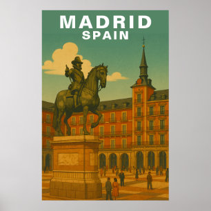 Retro Madrid, Spanien Historischer Stadtplatz Poster