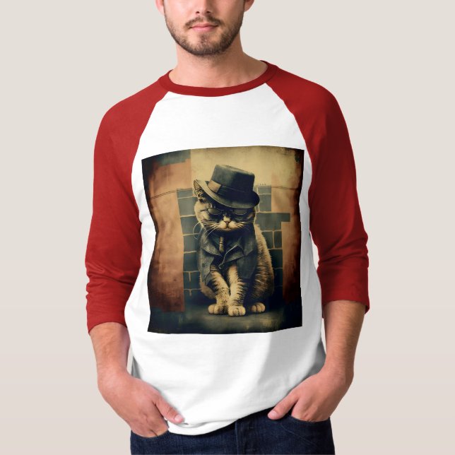 Retro Mafia Cat T-Shirt (Vorderseite)