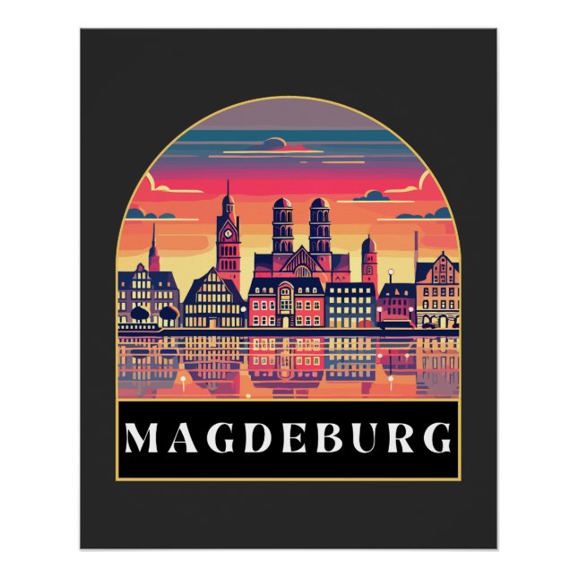 Retro Magdeburg Skyline Poster (Vorderseite)