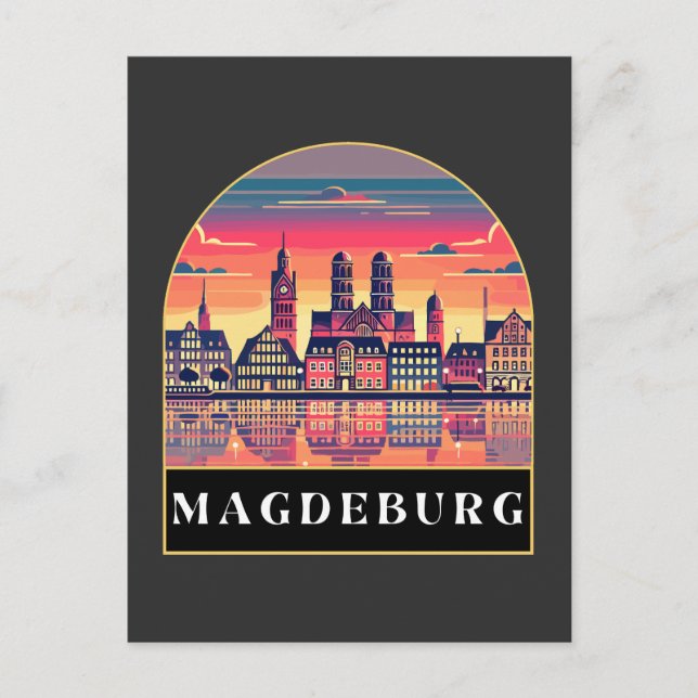 Retro Magdeburg Skyline Postkarte (Vorderseite)