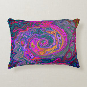 Retro Magenta, Grün und Orange Abstrakter Swirl Dekokissen