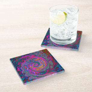 Retro Magenta, Grün und Orange Abstrakter Swirl Glasuntersetzer