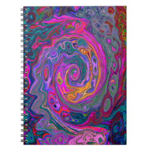 Retro Magenta, Grün und Orange Abstrakter Swirl Notizblock