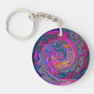 Retro Magenta, Grün und Orange Abstrakter Swirl Schlüsselanhänger