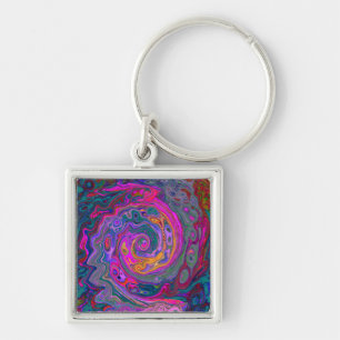 Retro Magenta, Grün und Orange Abstrakter Swirl Schlüsselanhänger