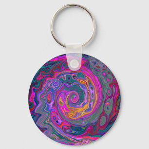 Retro Magenta, Grün und Orange Abstrakter Swirl Schlüsselanhänger