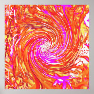 Retro Magenta und Herbstfarben Floral Swirl Poster