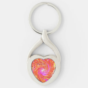 Retro Magenta und Herbstfarben Floral Swirl Schlüsselanhänger