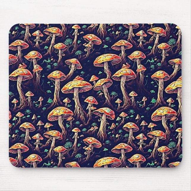 Retro Magic: Biolumineszenz-Pilze Mousepad (Vorne)