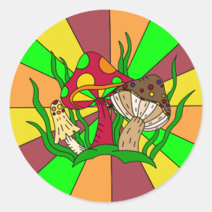 Retro Magic Mushrooms Runder Aufkleber