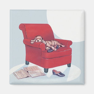 Retro Magnet ~ Cocker Spaniel Hund mit Vaters Slip