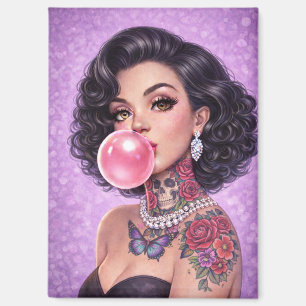 Retro-Magnet mit Pin-Up-Girl und schwarzen Haaren  Magnet