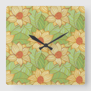 Retro-Magnolia-Muster Quadratische Wanduhr