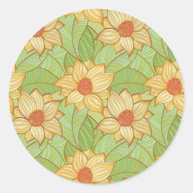 Retro Magnolia Muster Runder Aufkleber (Vorderseite)