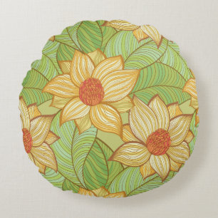 Retro Magnolien-Muster Rundes Kissen