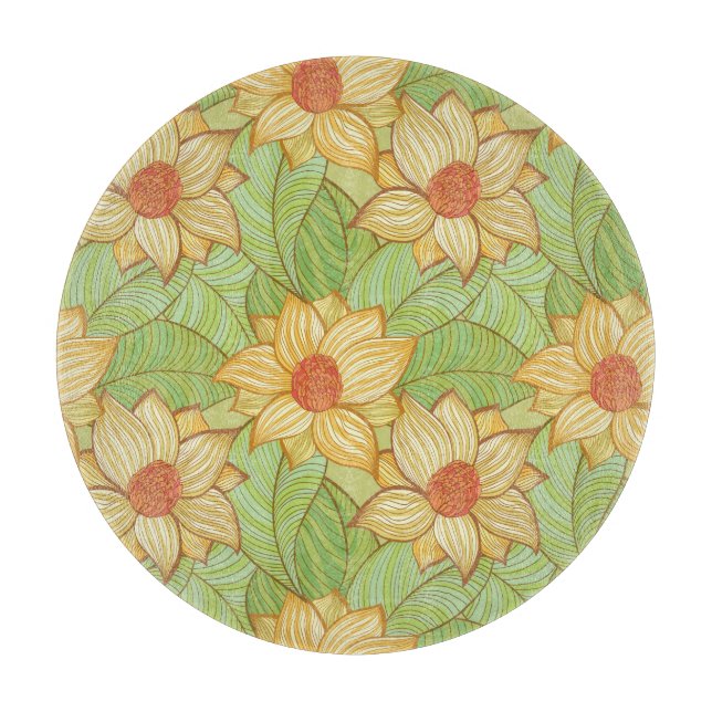 Retro Magnolien-Muster Schneidebrett (Vorderseite)