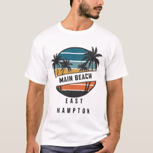 Retro Main Beach East Hampton Surfbrett Surfen T-Shirt