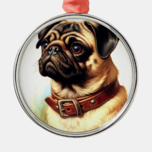 Retro-Malerei auf niedlichen Mops Ornament Aus Metall
