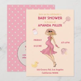 Retro Mama Blonde 2 Baby Dusche Party Einladung