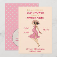 Retro Mama Brünett Baby Dusche Party Einladung