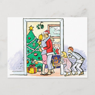 Retro-Mama küsst den Weihnachtsmann Feiertagspostkarte