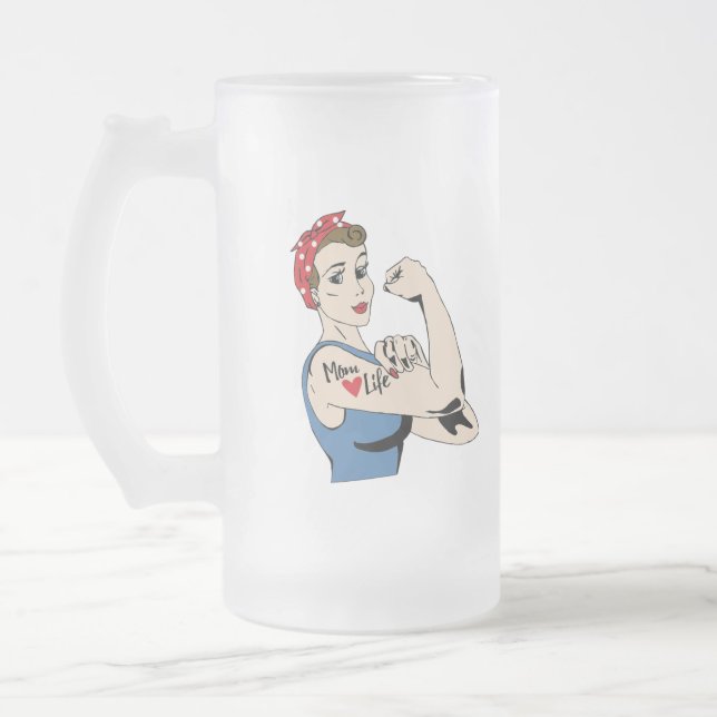 Retro-Mama mit dem benutzerdefinierten Text Mattglas Bierglas (Links)
