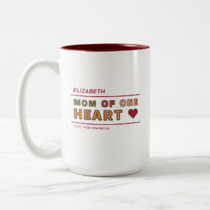 Retro-Mama mit einem Herzen Rot Orange Personalisi Zweifarbige Tasse