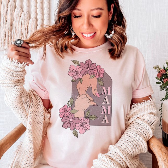 Retro Mama Mother's Day Holding Hands Floral T-Shirt (Von Creator hochgeladen)
