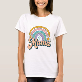 Retro Mama Rainbow | Groovy 70s Pastel Floral Mom  T-Shirt