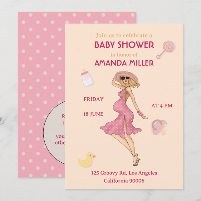 Retro Maman Blonde 2 Baby shower Party Invitation (Devant / Derrière)