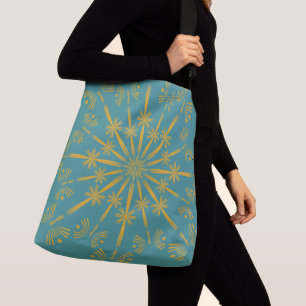 Retro Mandala Aquamarine Crossbody Bag (2 Größen) Tragetaschen Mit Langen Trägern