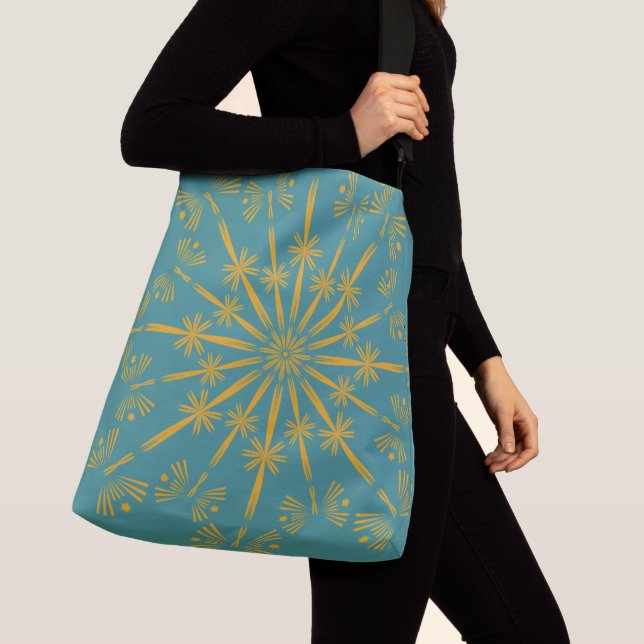 Retro Mandala Aquamarine Crossbody Bag (2 Größen) Tragetaschen Mit Langen Trägern (Von Nahem)