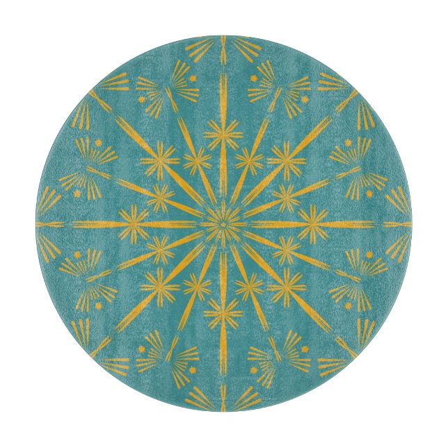 Retro Mandala Aquamarine Glasschneideplatine Schneidebrett (Vorderseite)