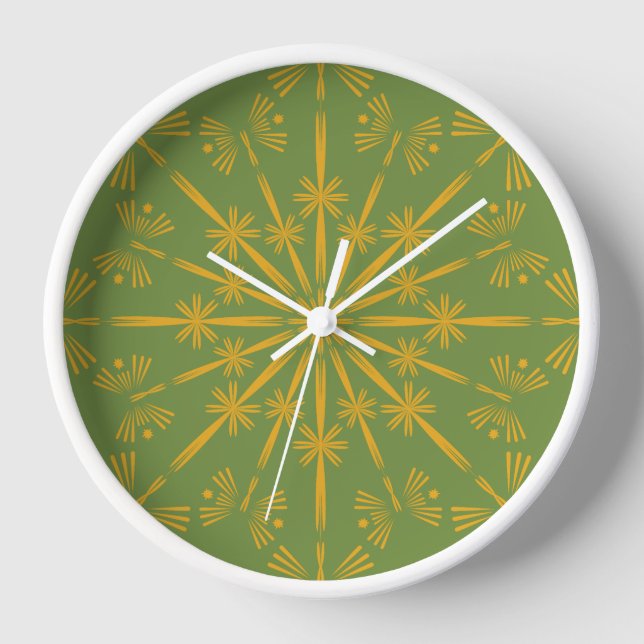 Retro Mandala Avocado Gerahmte Uhr (Vorderseite)
