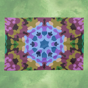 Retro Mandala Blau Lila und gelb Geschirrtuch