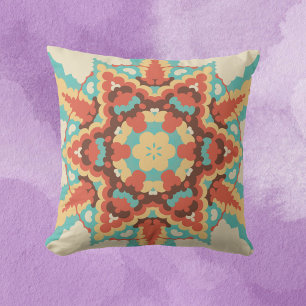 Retro Mandala Blau Rot und Gelb Kissen