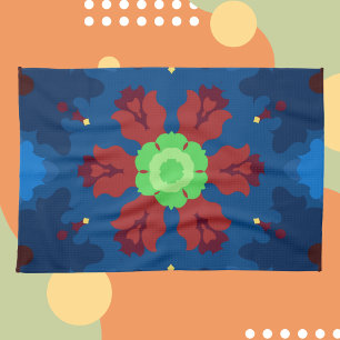 Retro Mandala Blau Rot und Grün Geschirrtuch