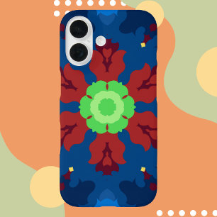 Retro Mandala Blau Rot und Grün iPhone 16 Hülle